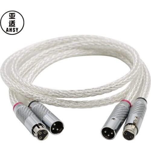 AHSY Hi-End 8AG Silver Plated OCC 16 Strands Audio Cable With Carbon Fiber 3pins XLR Balanced cable,xlr connector,audio