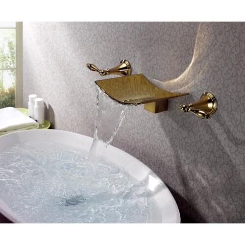 Free shipping polished gold wall mounted watefall sink or Bathtub faucet mixer tap