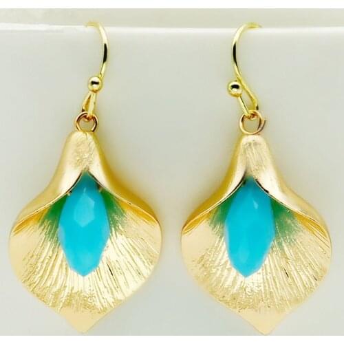 YWOSPX Bohemian Gold Flower Dangle Earrings for Women Fashion Jewelry Wedding Boho Brincos Engagement Statement Drop Earings