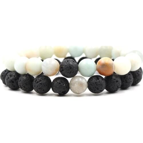 White Black Natural Stone Bracelet Female Jewelry Round Skull Crown Steel Flower Pendant Charm Bracelets Men Women 2019