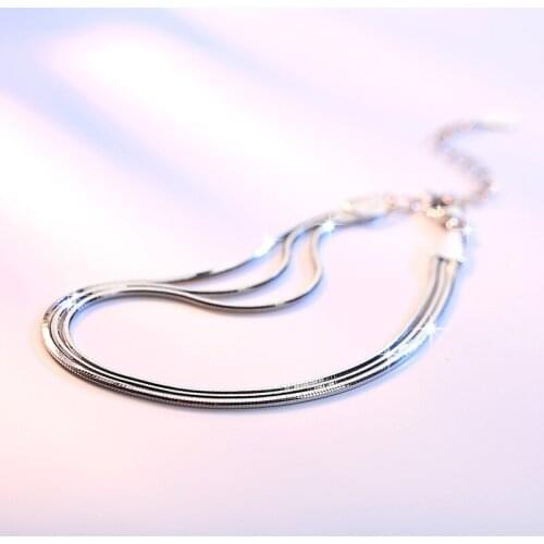 Statement 925 Sterling Silver Three Rows Snake Chain Bracelet For Women Girl Newest Fashion Jewelry