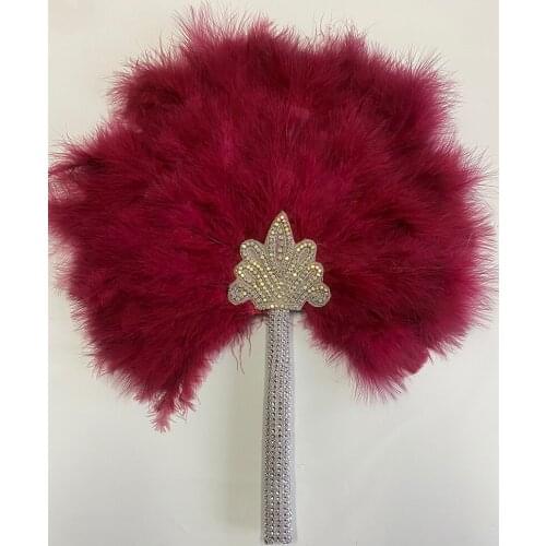 ESEWING 1Pc/bag 2021 New style Double-Side African Soft Feather Hand Fan and Gold Handle Dance Fans for Party Or Wedding