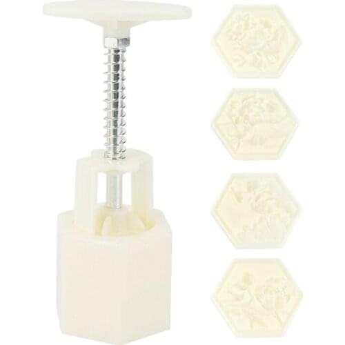 Mooncake Barrel Mold With 4 Flower Stamps Hand Press Moon Cake Pastry Mould DIY Bakeware Mid-Autumn Festival