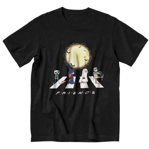 Cute Friends Halloween Road T Shirt Men Short Sleeve 100% Cotton T-shirt Scary Ghost Spooky Tees Top Novelty Tshirt Gift Idea