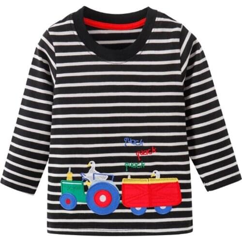 Jumping meters Applique Cotton Boys Girls T shirts Autumn Spring Baby Clothes Tops Tees Stripe Kids Long Sleeve Child T shirts