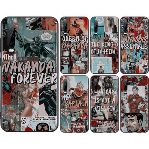 Marvel retro comic superhero For Huawei P50 P40 P30 P20 P10 P9 P8 Lite E Pro Plus Lite Mini 2019 2017 Black Soft Phone Case