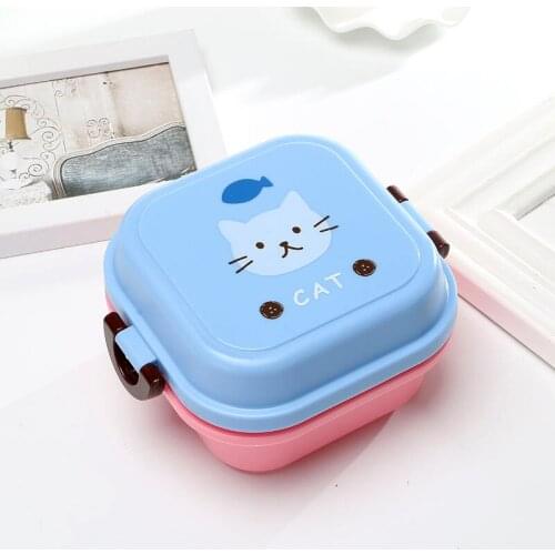 Cute Portable Colorful Cartoon Lunch Box Food Kids 2 Layer Food Fruit Container Storage Box Picnic Outdoor Bento Box Child Gift