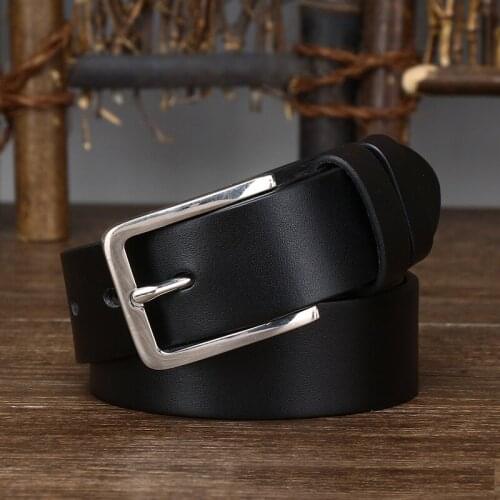 3.5cm Width Anti Allergy Stainless Steel Buckle Belt Vintage Luxury Cowskin Genuine Leather Mans Belt Male Cowhide Retro Belt