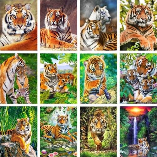 Diamond Painting Set 5D Embroidery Painting Set Animal Tiger Gem Cross Stitch Mosaic 3D Round Diamond Christmas Gift