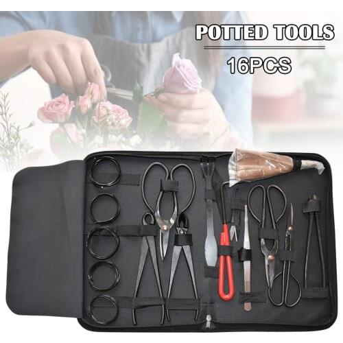 16Pcs Garden Bonsai Tool Set Carbon Steel Kit Cutter Scissors with Nylon Case CFE