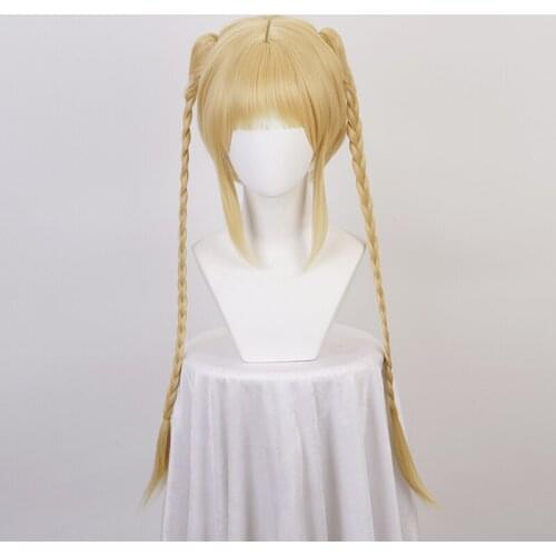 Darwins Game Karino Shuka Cosplay Wig Long Braids Blonde Golden Ponytails Heat Resistant Synthetic Hair Wigs + Wig Cap