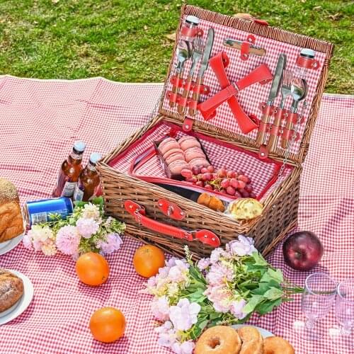 Wicker Basket Wicker Camping Picnic Basket Outdoor Willow Picnic Baskets Handmade Picnic Basket Set For 2/4 Persons Picnic Party