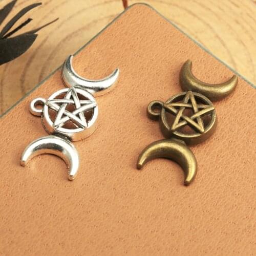 RAINXTAR Alloy Religious Charms Moon David of Star Vintage Charms 16*30mm 10pcs AAC123