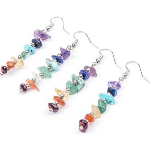 Handmade Wire Wrapped Chakra Stone Earrings Balancing Positive Energy Harmony Luck Natural Genuine Fashion