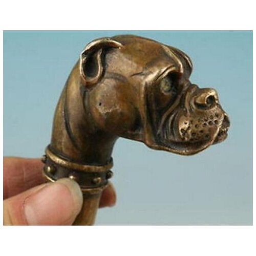 SHUN Chinese Old Bronze Hand Carved Dog Statue Cane Walking Stick Head