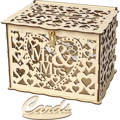 Wedding Card Boxes Wooden Box Wedding Supplies DIY Couple Deer Bird Flower Pattern Grid Business Card Wooden Box