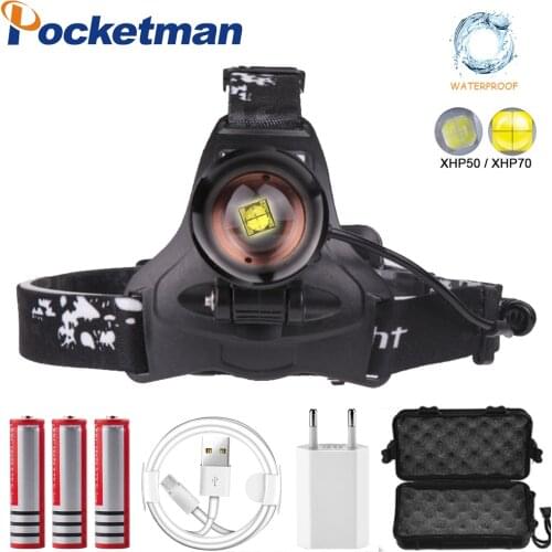 LED headlamp XHP70.2 Rechargeable led Headlight 7000lm power headlamp flashlight torch zoom Headlight for Camping fishing