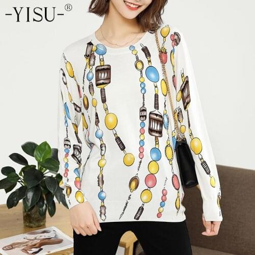 YISU Printed sweater Autumn Winter O neck Long sleeve Women Jumper Soft Thin Knitted Pullovers Women Long sleeve sweater