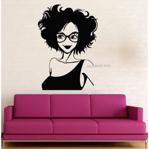 Vinyl Wall Stickers Vinyl Decals Positive Young Sexy Girl Glasses Dress Beautiful Home Decor Living Room Bedroom Art MuralsYY424