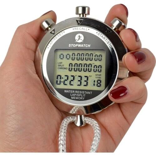 Waterdichte Digitale Stopwatch Metalen 1/1000 Seconden Handheld Lcd Display Chronograaf Buiten Timer Teller Sporthorloge Relogio