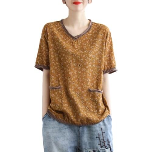 YSBFALNZ New 2021 Korean Fashion Style Summer Ladies Vintage Tee Shirts Women Casual Loose Tshirts Floral Printed Cotton Clothes