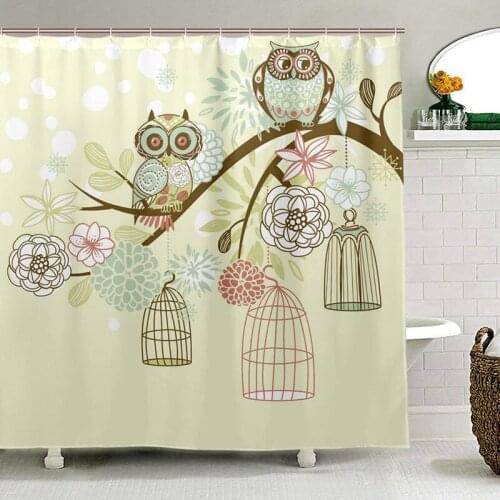 Owl Winter Floral Background Bathroom Shower Curtain Waterproof 100% Polyester Fabric Curtains for Bathtub with 12 Hooks