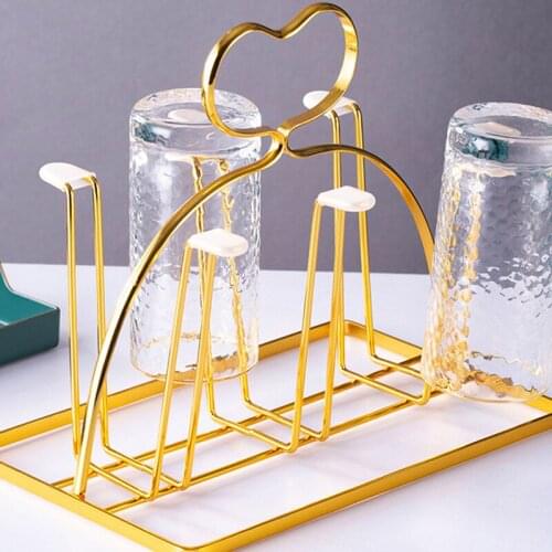 Iron Art Drain Cup Holder Household Portable Water Cup Holder with Tray Cup Holder Living Room Kitchen Cup Rack Shelf WWO66