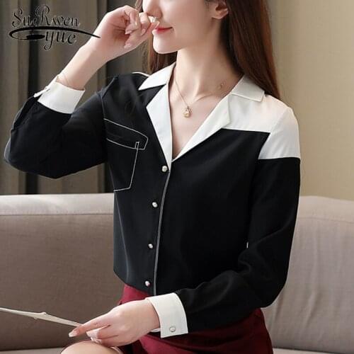 2021 Spring Fashion New Office Lady Blouse Korean Style Women Long Sleeve Chiffon Blouse Elegant V-neck Clothes Blusas 8476 50