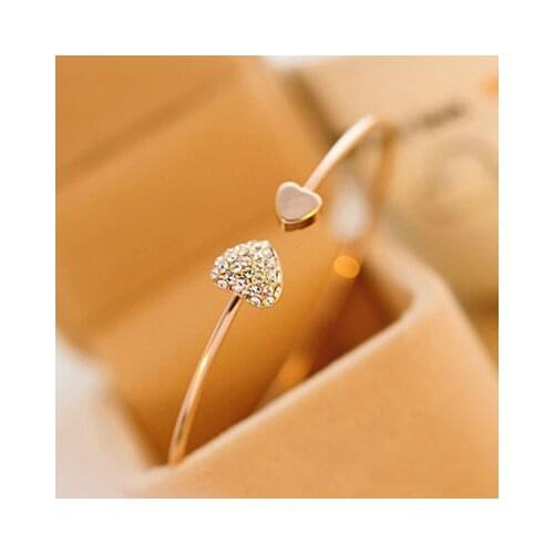 2019 Opening Bracelet for women jewelry gift Female Bracelets new fashion adjustable crystal double heart bow Bracelet