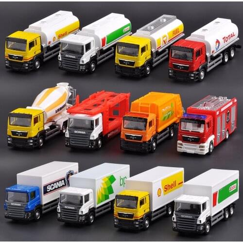 1:64 Die Cast Car Models Toy for Chldren Engineering Vehicle mkd3 Scania Truck Oil Tank Garbage Truck Transporter DHL Car