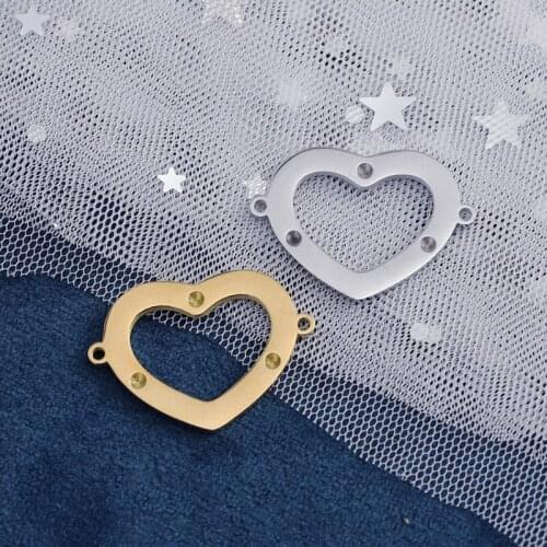 10Pcs/Lot Stainless Steel Heart Charms Connectors Two Holes For Making Necklace Bracelet DIY Jewelry 21*30mm