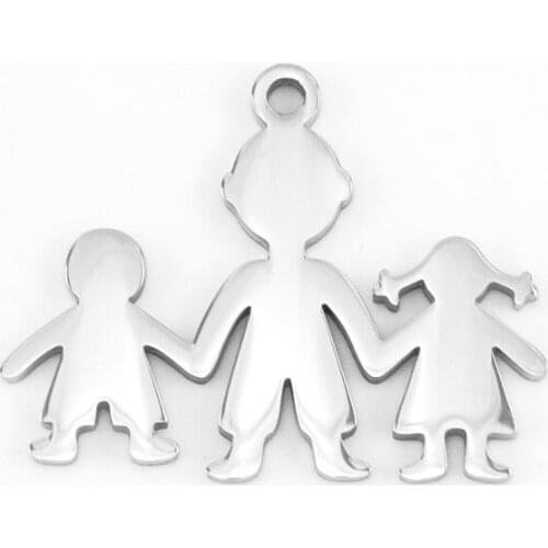 Simsimi family charms father son daughter hand in hand pendant Stainless steel women jewelry charm mirror polish pendant 10pcs