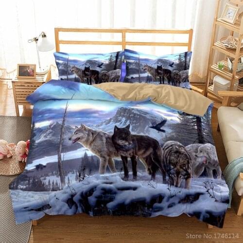 2/3pcs Wolf Snow Mountain Printed Duvet Cover Set Twin Full Queen King Size Bedding Set Bed Linens Home Textile for Kids Adults