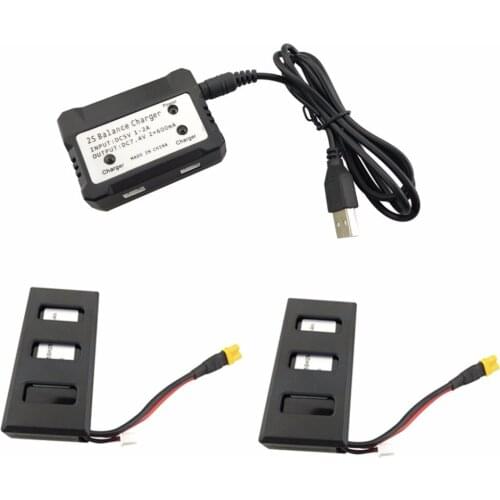 2PCS 7.4V 1300mah Lithium Battery with 2-in-1 Charger for MJX B6 B6W B6F B6FD B8 Bugs 6 Bugs 8 Spare Parts UAV Battery