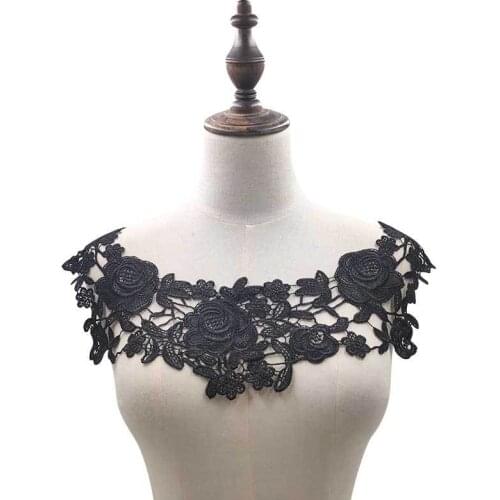 5Pcs Lace Collar Trimmings Embroidery Sew Patch Applique White Black Floral Dress Guipure Embellishments DIY Sewing Supply