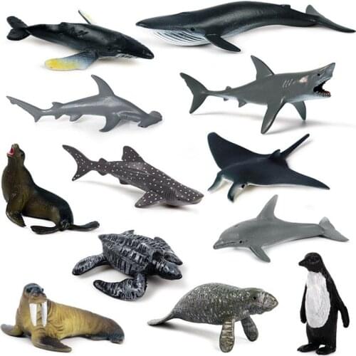 6/12 Styles Mini Lifelike Sea Life Marine Animals Model Penguin Dolphin Shark Action Figure Home Decoration Collection Doll Toys