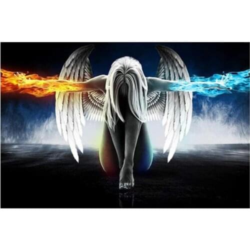 5D DIY Full Round Diamond Painting Ice & Fire Angel 3D Embroidery Cross Stitch Rhinestone Mosaic Home Decor Gift Y243