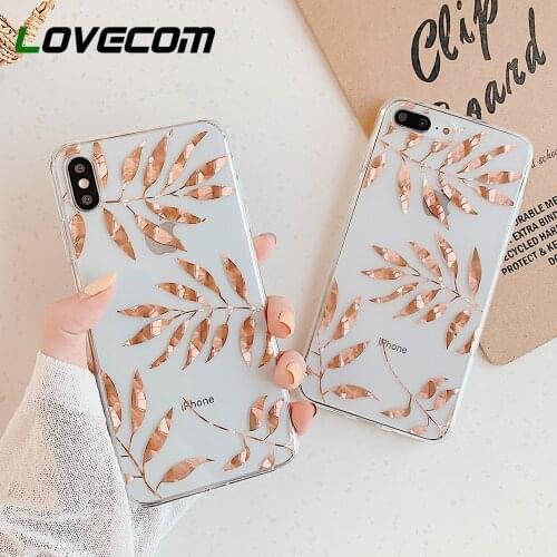 LOVECOM Leaves & Pineapple Clear Phone Case For iPhone 12 Mini 11 Pro Max XR XS Max 7 8 Plus X Soft Electroplated Back Cover