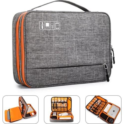 Double Layer Electronic Accessories Storage Bag Separate Room&Detach Strips Portable Organizer Case for iPad,Hard Drives,Cables