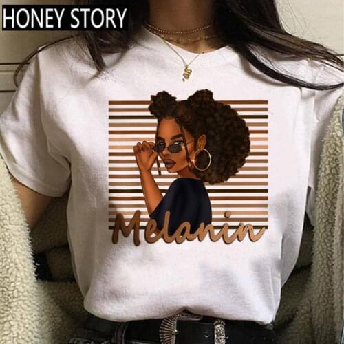 FIXSYS Kawaii Melanin T Shirt Women Funny Black African Curly Hair Girl Graphic Tees Vogue Cartoon T-shirt Aesthetic Tshirt