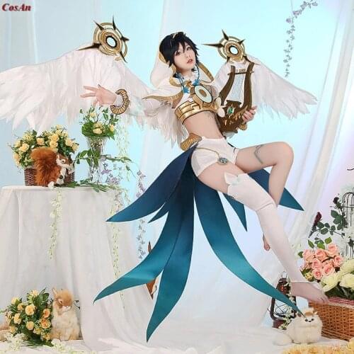 Hot Game Genshin Impact Venti Cosplay Costume Comic Versions White Angel Uniform Female Activity Party Role Play Clothing S-XL