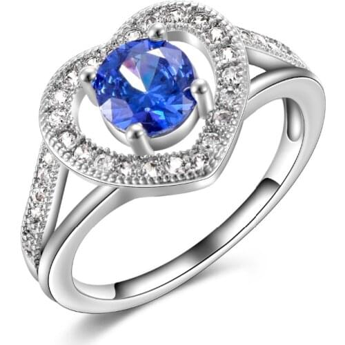 Hainon New Fashion Silver Color Rings For Women Green Blue Red Cubic Zirconia Love Heart Shape Ring Jewelry Gifts