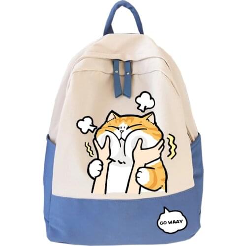 Kawaii Cat Printing Women Backpack Japanese Style Canvas Rucksack for Teen Girls School Bag Cute Student Bookbag Travel Mochila