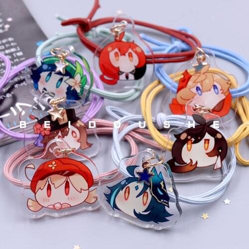 Game Genshin Impact Klee Zhongli Xiao Diluc Hu Tao Anime Cosplay Acrylic Head Rope Girl Cute Headwear Hair Accessories Hair Ring