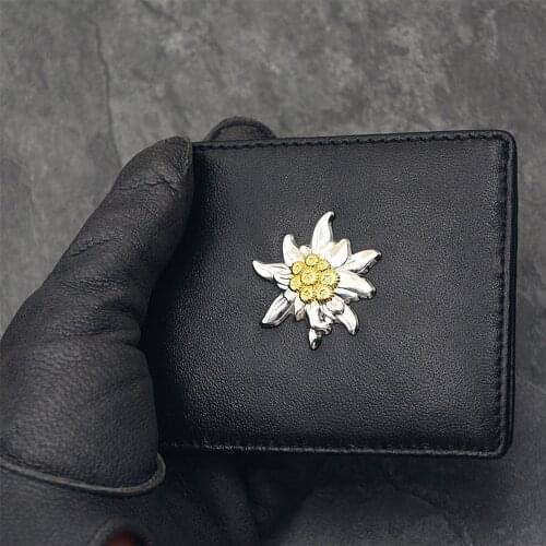 Exquisite Goatskin Men’s Wallets GERMANY Edelweiss Insignia Leather Passport Cover Card Holder Purses
