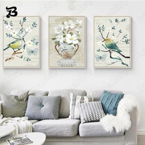 Canvas Painting Flowers Print Poster Scandinavian Wall Art Bird and Flowers Canvas Posters Decorative Pictures Home Wall Decor