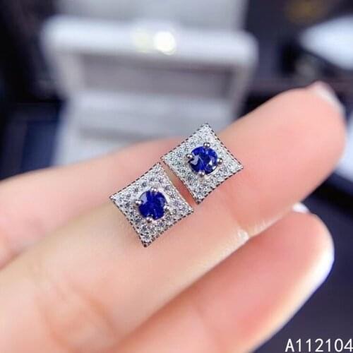 KJJEAXCMY fine jewelry 925 sterling silver inlaid natural sapphire women simple vintage Chinese style ear studs earrings support