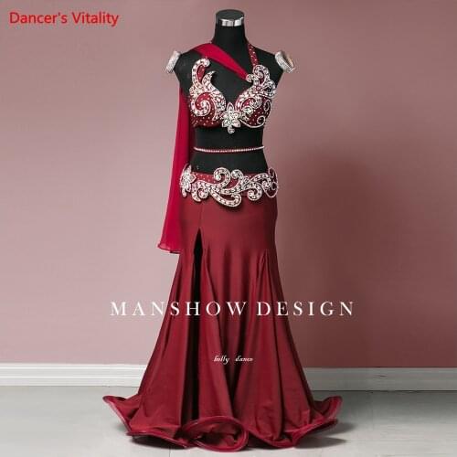 Belly Dance Set New Female Adult High-End Color Diamond Sexy Bra Suit Profession Custom Performance Skirt And Accessories