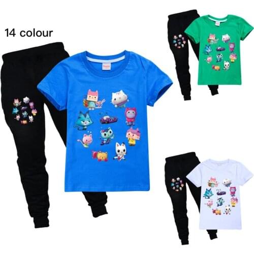 Baby boy clothes set summer sportswear girl christmas outfit children cartoon Gabbys Dollhouse short sleeve t-shirt +trousers