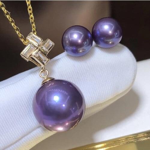 D406 Pearl Set Fine Jewelry Natural 7-12mm Round Fresh Water Purple Pearls Jewelry Sets for Women